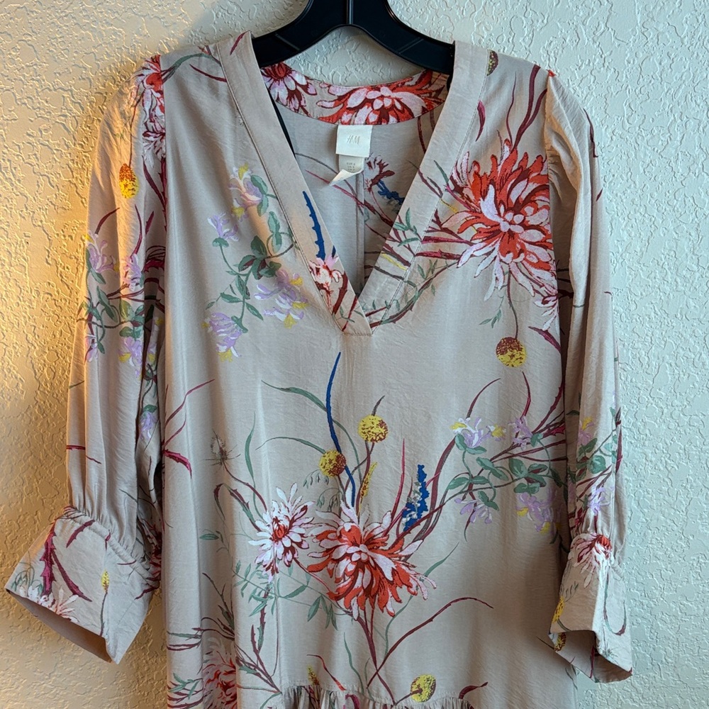 H&M Floral Midi Dress - Cream and Red